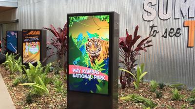 Digital billboards designed by Art of multimedia at the exhibits entrance